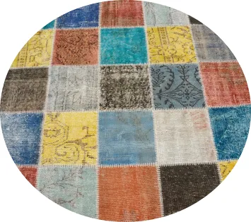 Distressed Modern Patchwork Round Area Rug 5x5