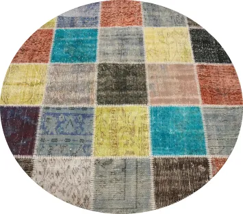 Distressed Modern Patchwork Round Area Rug 5x5