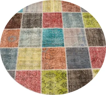 Vibrant Patchwork Charm: A Colorful Round Area Rug 5x5 for Any Room