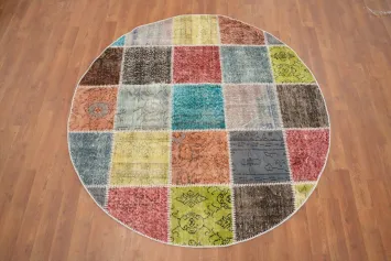 Vibrant Patchwork Charm: A Colorful Round Area Rug 5x5 for Any Room