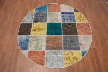 Distressed Modern Patchwork Round Area Rug 5x5