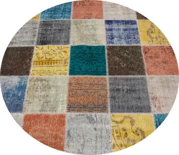 Distressed Modern Patchwork Round Area Rug 5x5