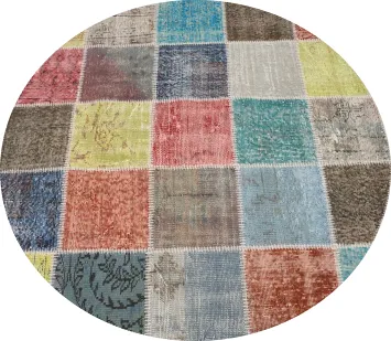 Multicolor Round Area Rug 5x5 Modern Patchwork Design for Living Spaces
