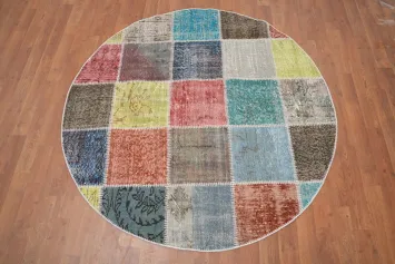 Multicolor Round Area Rug 5x5 Modern Patchwork Design for Living Spaces