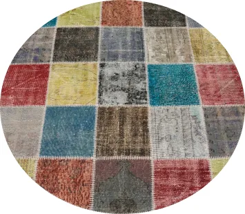 Vibrant Patchwork Round Area Rug 5x5 for Modern Interior Designs