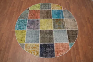 Modern Patchwork Round Area Rug 5x5 Perfect Statement Piece