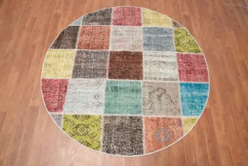 Distressed Modern Patchwork Round Area Rug 5x5