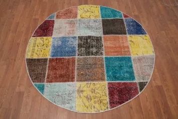 Chic Patchwork Round Area Rug 5x5 for Contemporary Style