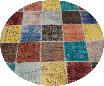 Chic Patchwork Round Area Rug 5x5 for Contemporary Style