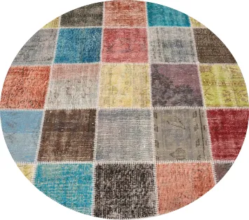 Vibrant Patchwork Round Area Rug 5x5 with Eclectic Colors and Patterns