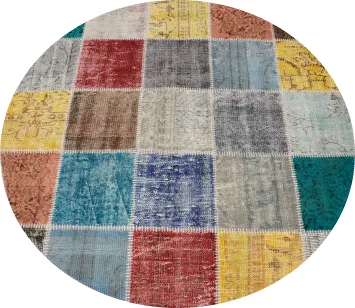 Modern Multicolored Checkered Round Area Rug 5x5 for Energetic Spaces