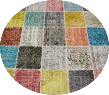 Distressed Modern Patchwork Round Area Rug 5x5