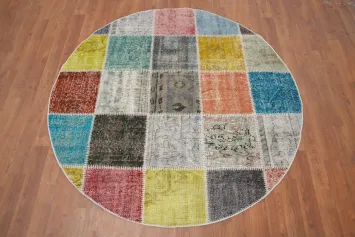 Distressed Modern Patchwork Round Area Rug 5x5