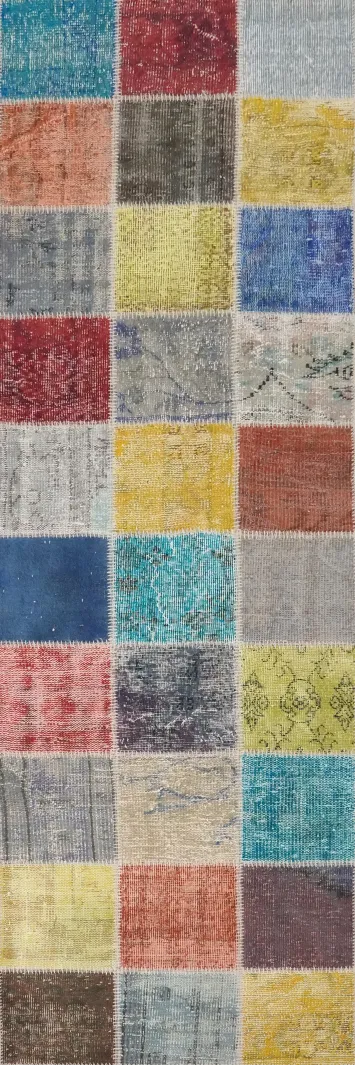 Multi-Colored Patchwork Runner Rug 3x10 with Unique Design