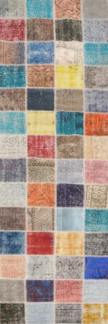 Distressed Modern Patchwork Runner Rug 3x10