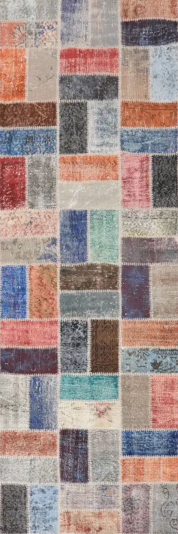 Distressed Modern Patchwork Runner Rug 3x10