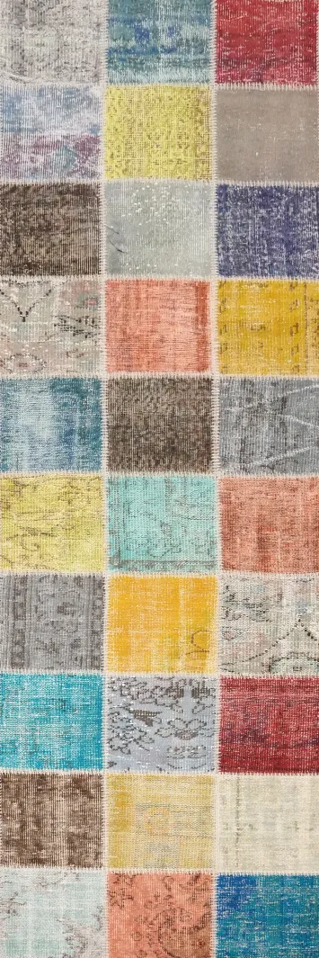 Distressed Modern Patchwork Runner Rug 3x10