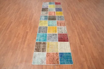Distressed Modern Patchwork Runner Rug 3x10