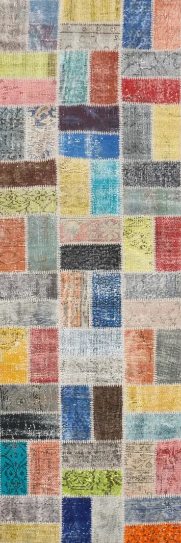 Handcrafted Patchwork Runner Rug 3x10 with Bold Colorful Designs