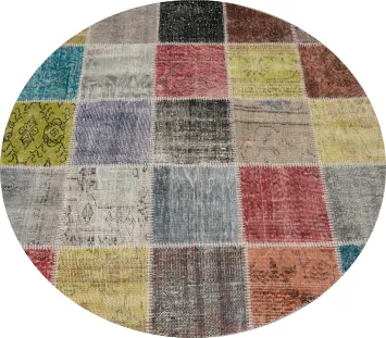 Distressed Modern Patchwork Round Area Rug 5x5