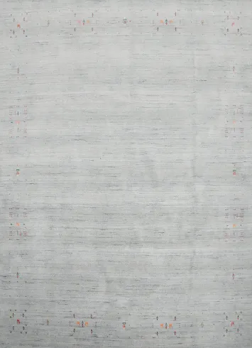 Gray/ Blue Gabbeh Area Rug 10x10 with Minimalist Colorful Details