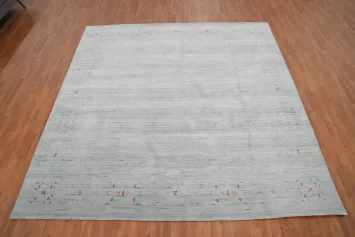 Gray/ Blue Gabbeh Area Rug 10x10 with Minimalist Colorful Details