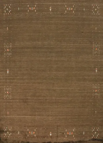 Elegant Brown Gabbeh Area Rug 10x10 with Subtle Embroidered Patterns