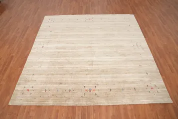 Minimalist Square Gabbeh Area Rug 8x8 with Subtle Tribal Details