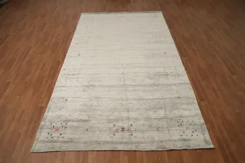 Neutral Tone Gabbeh Area Rug 7x12 With Subtle Artistic Embellishments