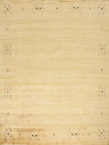Minimalist Gold Gabbeh Area Rug 10x10 with Subtle Tribal Accents