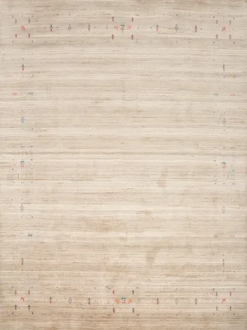 Classic Beige Gabbeh Area Rug 8x8 with Delicate Colorful Details