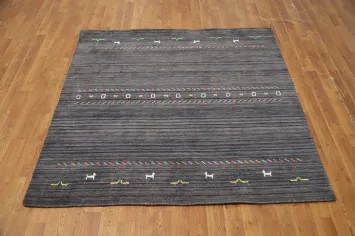 Rustic Charm Gray Gabbeh Rug 5x5 in Subtle Earthy Tones