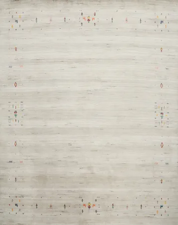 Sleek Gabbeh Area Rug 8x8 Featuring Light Hues and Edgy Motifs