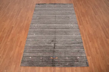 Sleek Gabbeh Area Rug 5x8 Highlighting Discreet Tribal Patterns