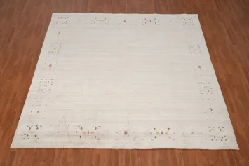 Elegant Minimalist Gabbeh Area Rug 10x10 with Subtle Border Design