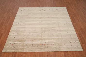 Neutral Tone Gabbeh Area Rug 8x8 with Intricate Tribal Patterns