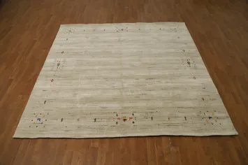Elegant Minimalist Gabbeh Area Rug 8x8 with Subtle Tribal Accents