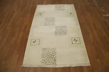 Modern Nepalese Rug 3x5 with Geometric Patterns and Soft Accents