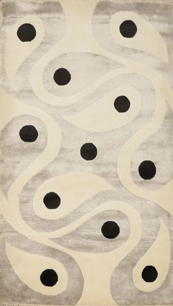 Modern Nepalese Rug 3x5 with Black Dots and Flowing Lines Design