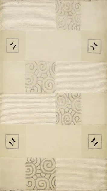Modern Beige Nepalese Rug 3x5 with Subtle Spiral and Square Designs