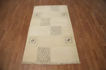 Contemporary Geometric Beige Nepalese Rug 3x5 for Home Decor