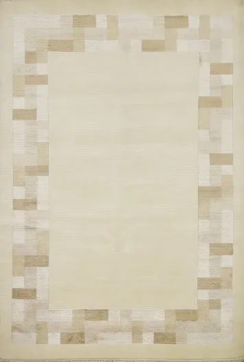 Contemporary Nepalese Rug 3x5 with Soft Geometric Border Accents
