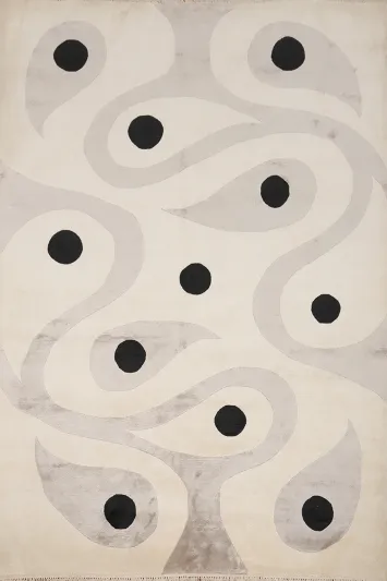 Contemporary Nepalese Rug 6x8 with Stylish Black Dot Patterns