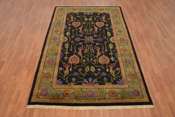 Exquisite Floral Motif Nepalese Area Rug 5x8 with Rich Bohemian Vibes