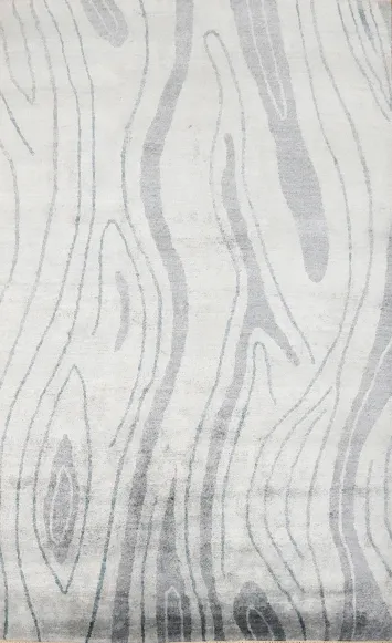 Contemporary Nepalese Area Rug 6x8 with Subtle Gray Woodgrain Look