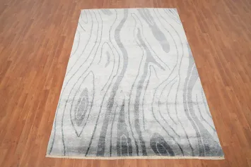 Contemporary Nepalese Area Rug 6x8 with Subtle Gray Woodgrain Look