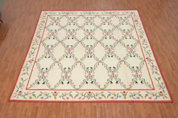 Floral Wool Scandinavian Kilim Square Large Rug 13x13