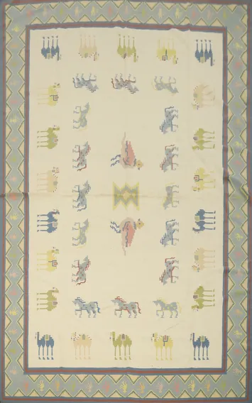Animals Pictorial Scandinavian Kilim Large Rug 12x18