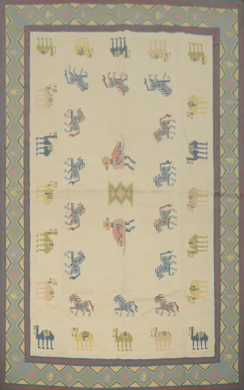 Animals Design Wool Scandinavian Kilim Oriental Large Rug 10x14