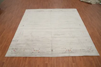 Chic Plain Gabbeh Area Rug 10x10 Enhanced with Subtle Colored Motifs